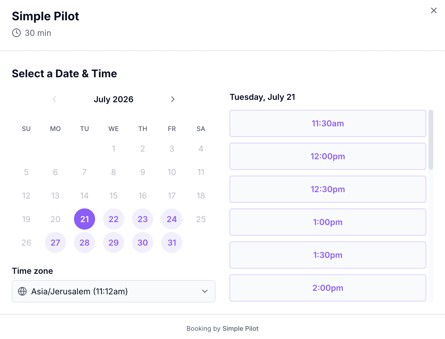 SimplePilot — online booking widget builder